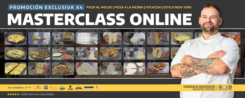 Promoción Masterclass Online X4 · Pizza al Molde, a la Piedra, Focaccia y Estilo New York